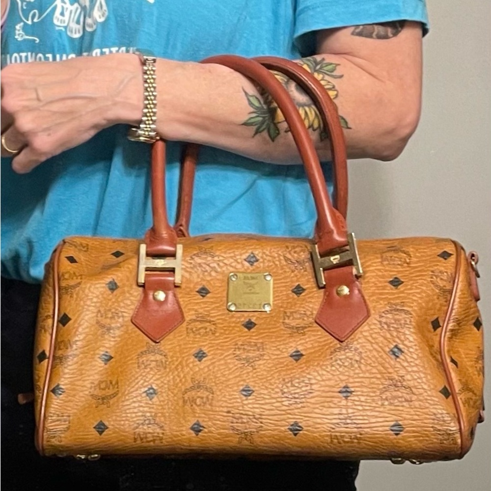 MCM Authentic Vintage Tan and Brown Visetos Handbag